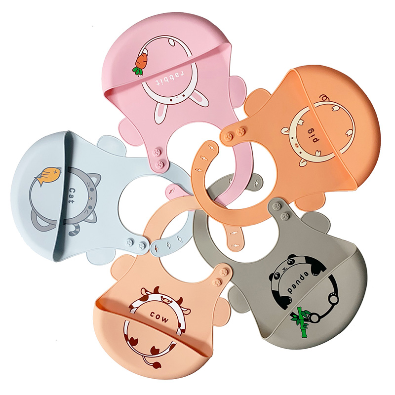 Cartoon Animal Print Waterproof Silicone Bib for Feeding Babies & Toddlers