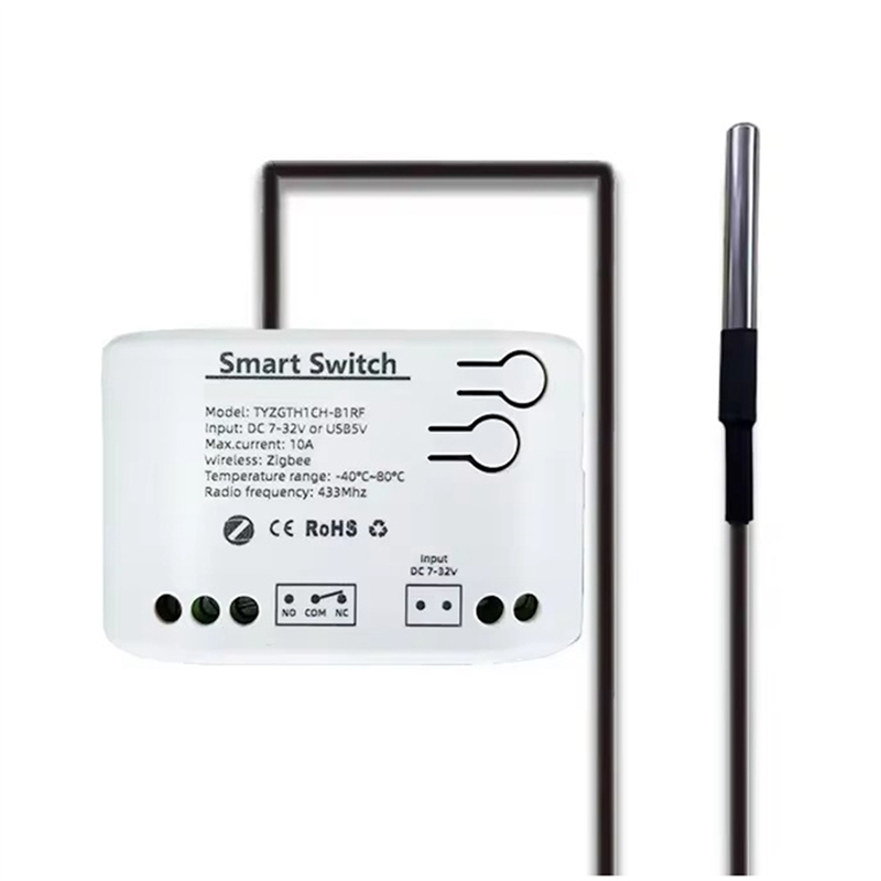 ARELENE Tuya Smart Zigbee Switch with Temperature Sensor Passive Dry Contact Zigbee Relay Work with Home Assistant DC 7-32V