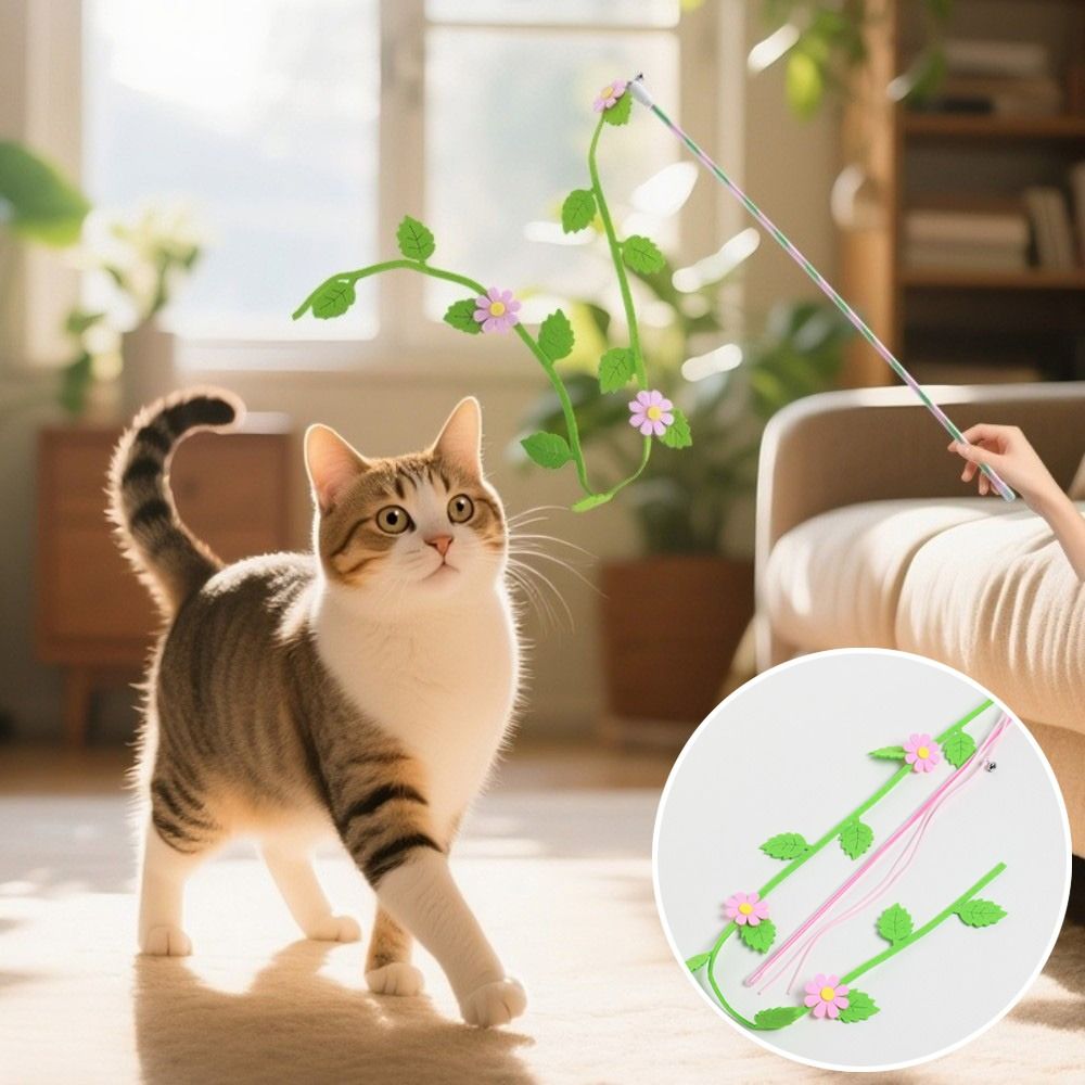 Creative Felt Kitten Cat Teaser Stick Flower Leaf Shaped Long Stick Teaser Cat Wand Cat Teaser Rod Pet Supplies