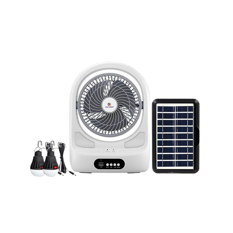 Rechargeable Fan with Led Light Lantern Camping Fan with Solar Panel with FM Radio BT Speaker for Outside (Ep-308)