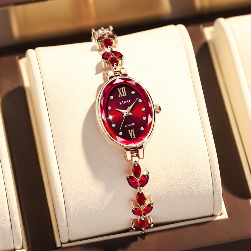 for 10 years] Swiss Counter Quality Fully Automatic Leaf Ruby Women's Watch Small Dial Bracelet Elegant Temperament Wristwatch [Top-notch quality]