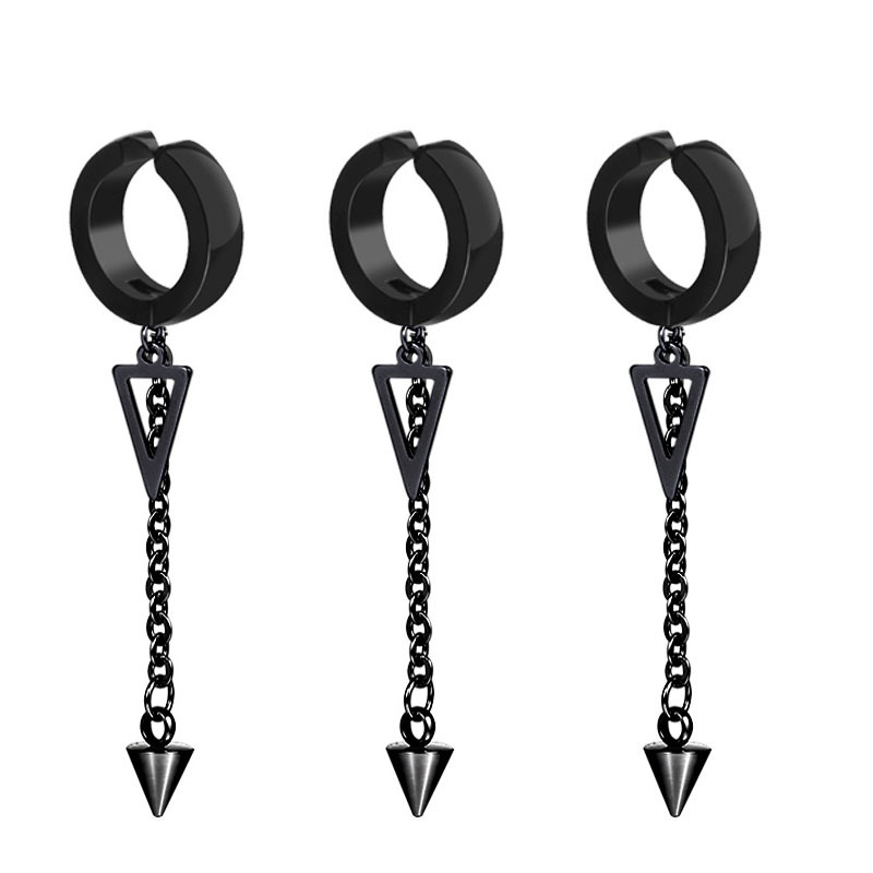 【Whoever uses it, who it】Korean Style Black Earrings Men's Allergic Earrings Steel Ear Clips Triangle Ear Studs