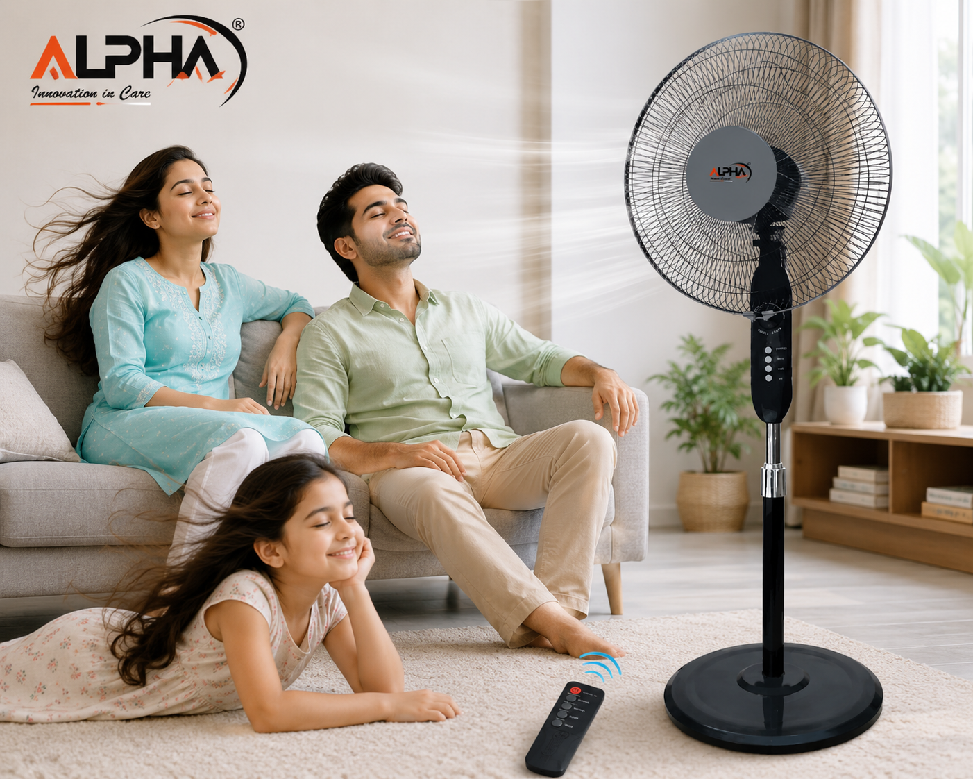 ALPHA Home Remote Stand Fan 16 Inch - Adjustable Height | Strong Motor