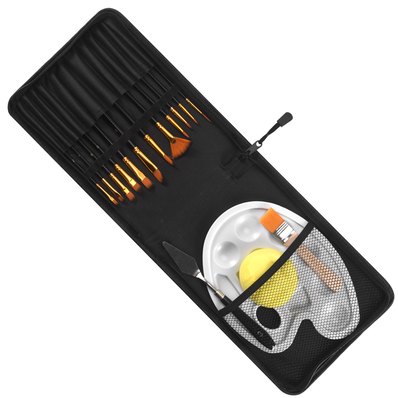 NAMUNY 16 Pcs Paint Brushes Set 12 Sizes Painting Brush with Palette Knife, Sponge and Oil Tray for Acrylic, Watercolor