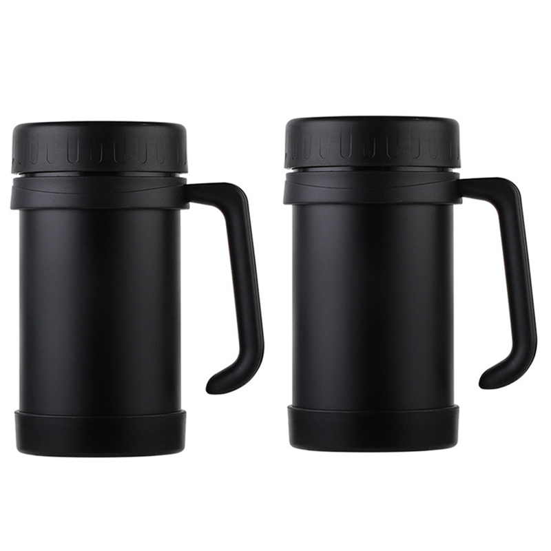 fasdaga 2X 500Ml/17Oz Mug Stainless Steel Vacuum Flasks with Handle Cup Office Thermoses Black