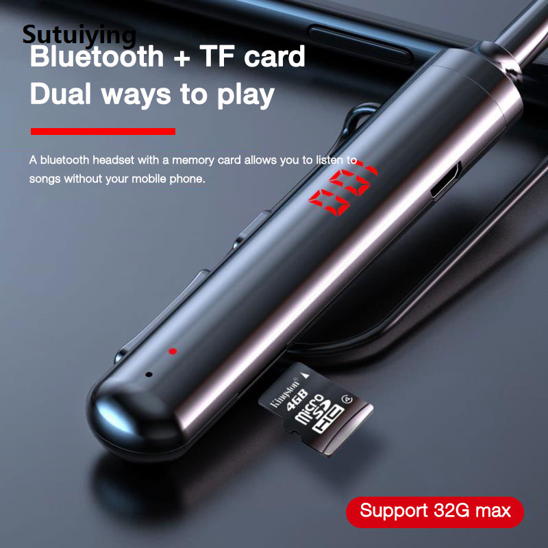 Sutuiying EARDECO 600mAh Bluetooth Earphone Neckband Earphones Wireless Headphones High Quality Bass Stereo Headset Noise Cancelling Long Battery TF