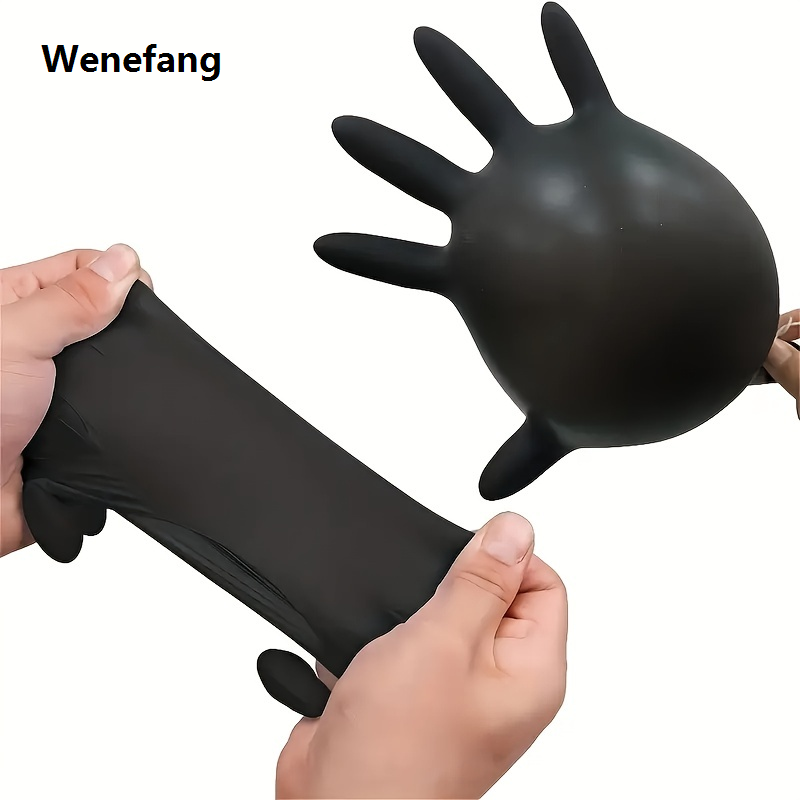 Wenefang 100/50/20PCS Black Nitrile Gloves Thickened Disposable Gloves for Cleaning Hairdressing Waterproof Dishwashing Tattoo Gloves