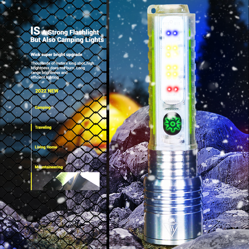 【2025 Version】 Super Bright LED Fluorescence Flashlight Type-C Rechargeable Waterproof Zoom Torch Outdoor Multifunction Portable Camping Lanter