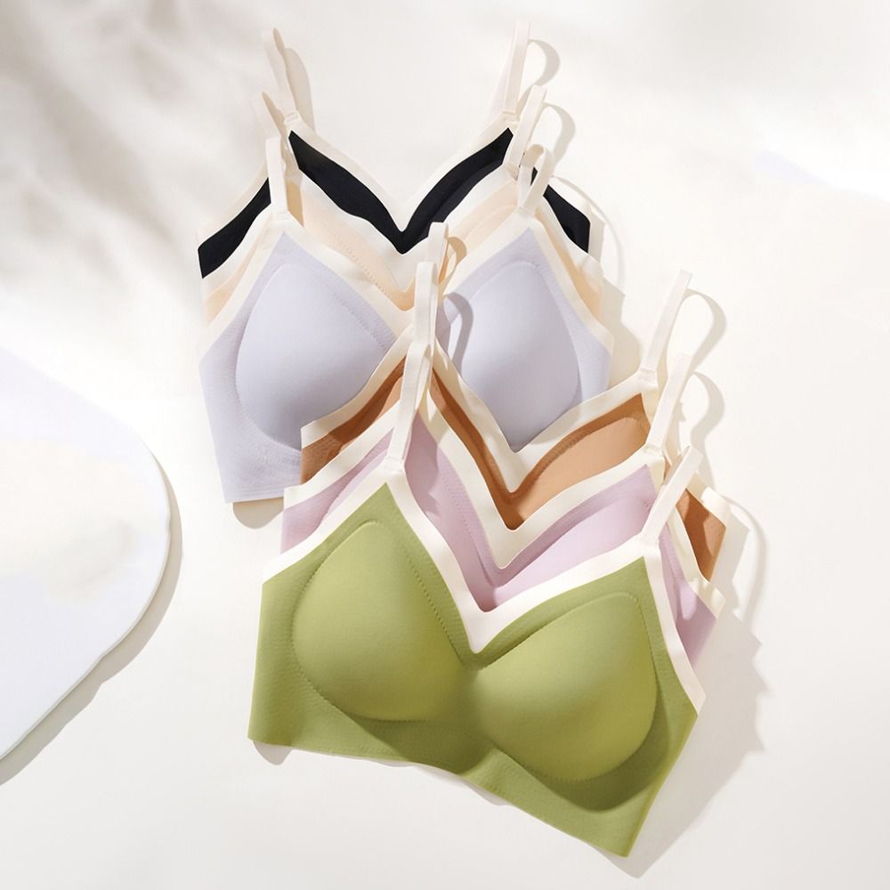 Simple Close-fitting Wireless Deep V Bras Ice Silk Shockproof Push Up Underwear Anti-sagging Gathered Breasts Brassiere for Women Sports