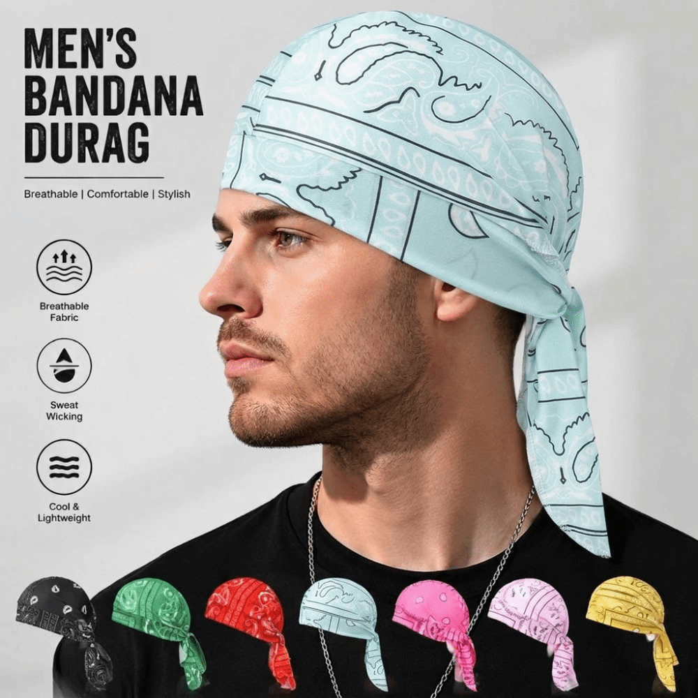 New Cashew Print Paisley Printed Headscarf Breathable Lightweight Cycling Headscarf Elastic Wave Print Men's Pirate Hat Outdoor Sports