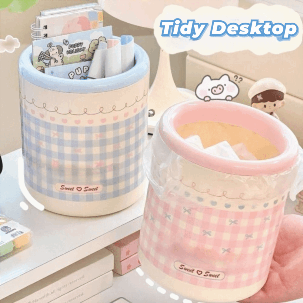 Cute Plastic Desktop Trash Can Waterproof Multifunctional Mini Garbage Basket Storage Box Home