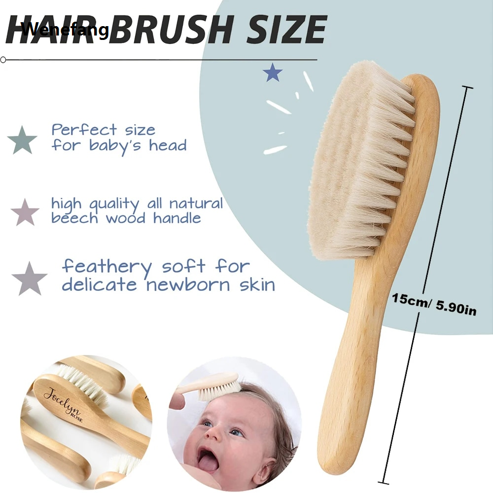 Wenefang Personalised Baby Hairbrush Custom Name Infant Hair Brush Newbron Shower Gift Boys Girls Engraved Keepsake Baby Wooden Products