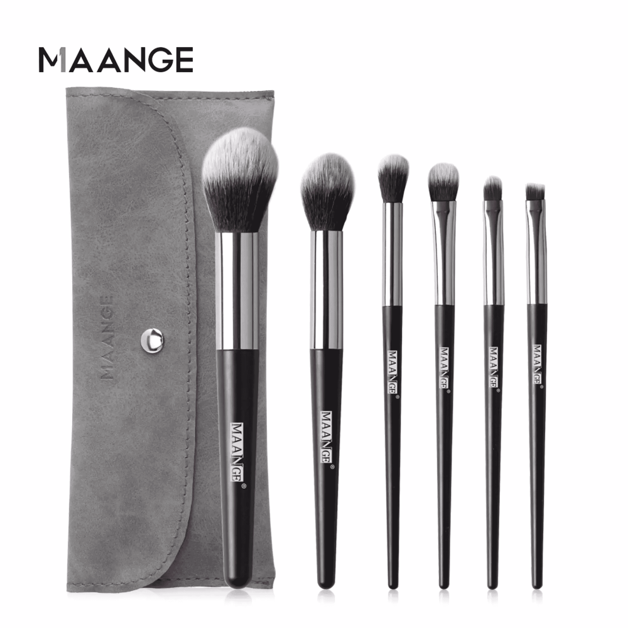 MAANGE 6pcs Cosmetic Makeup Brushes For Powder, Highlighter, Eyeshadow, Eyebrows With Bag