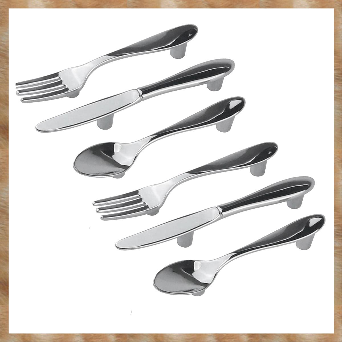 Kqueebee 6 PCS Knife Spoon Fork Kitchen Cabinet Closet Drawer Pull Handles Knobs 3-Inch Center to Center (Silver)
