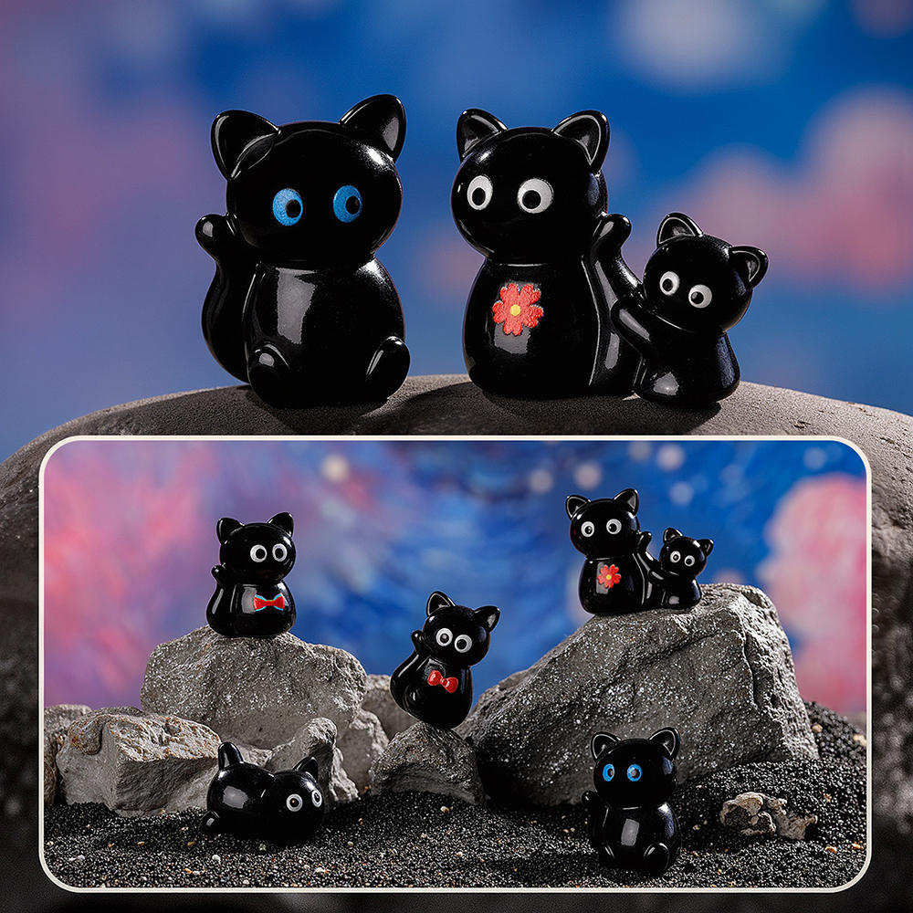 Black Car Ornament Cartoon Miniature Mini Cute Mini Figurine for Car Mounted Small Figurines Desktop Decoration Lover