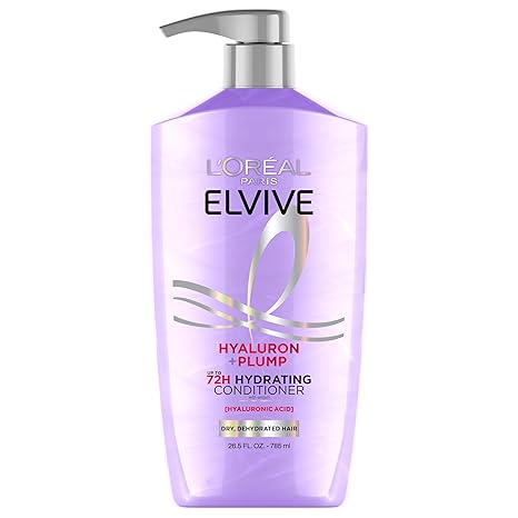 Loreal Paris Elvive Hyaluron Plump Hydrating Conditioner for Dehydrated, Dry Hair Infused with Hyaluronic Acid Care Complex, Paraben-Free, 26.5 Fl Oz 765ml