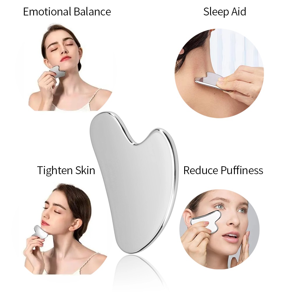 Stainless Steel Gua Sha Tool - Premium Heart Shape Metal Facial Massager for Jawline & Puffy Eyes - Durable Anti-Wrinkle Beauty Tool