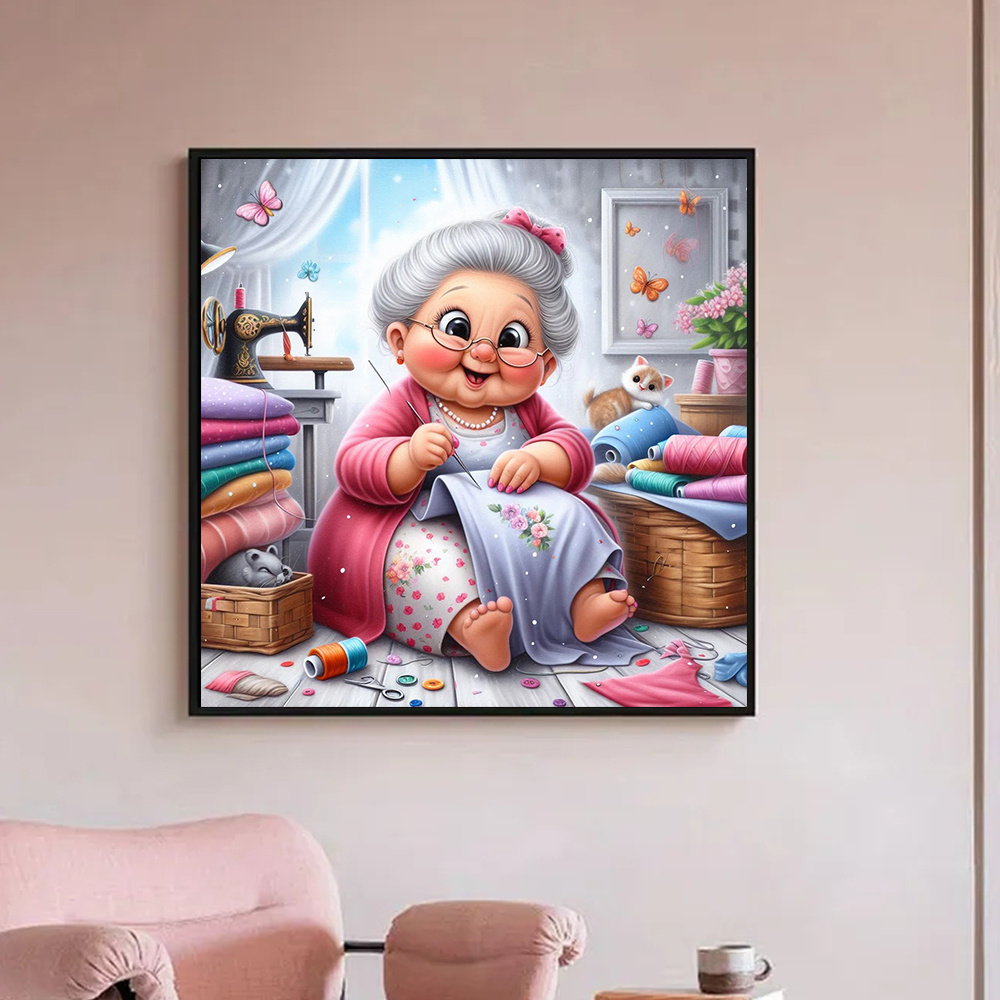 HOT Huacan New Arrivals Diamond Painting Portrait Grandma Diy 5d Drill Mosaic Cartoon Home Decoration Art Handmade Gift
