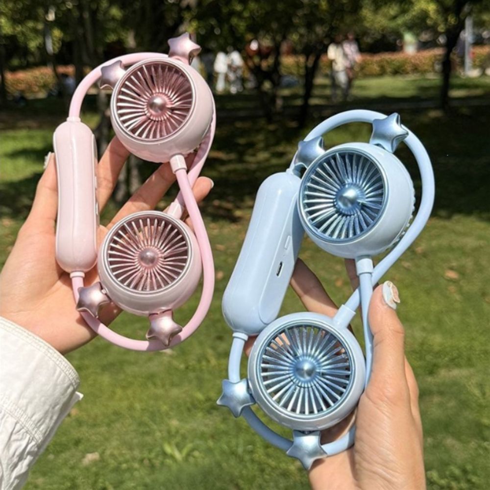 Shining Stars Foldable Design Hanging Neck Fan Rechargeable Quiet Operation Charging Fan Hanging Neck Cooling Fan Office Use