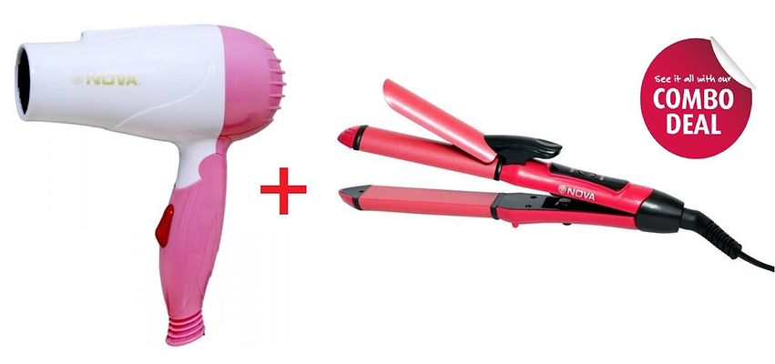 Combo of Foldable Hair Dryer + 2 In 1 Hair Beauty Set Curl & Straight