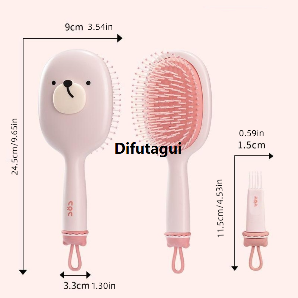 Difutagui Hair accessory comb massage scalp ° bear comb durable handle cartoon cushion hairbrush multi-function fluffy airbag pink 360 massage