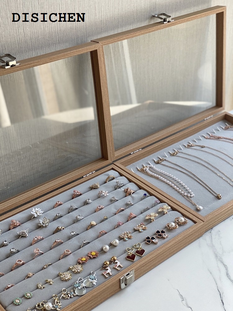 DISICHEN Fifty percent discount Jewellery storage Jewelry box, earrings, earrings, necklaces, bracelets, rings, brooches, storage boxes, retro light luxury wood color, large-capacity jewelry boxes