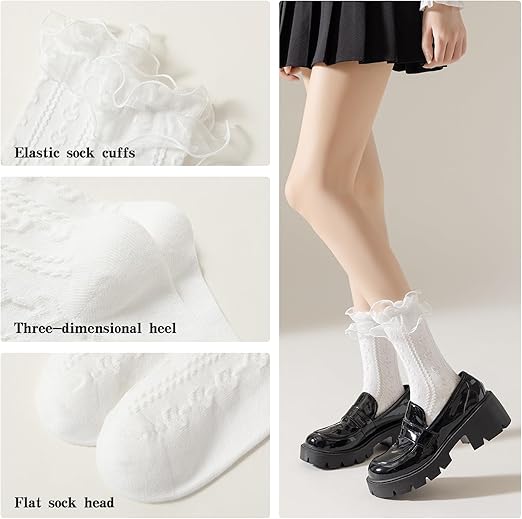 Kawaii Multi-Colored Cute Bow Tie Ruffle Cotton Crew Socks for Women - Charming & Playful Fashion Accessories for Everyday Wear - Favorable For All Season