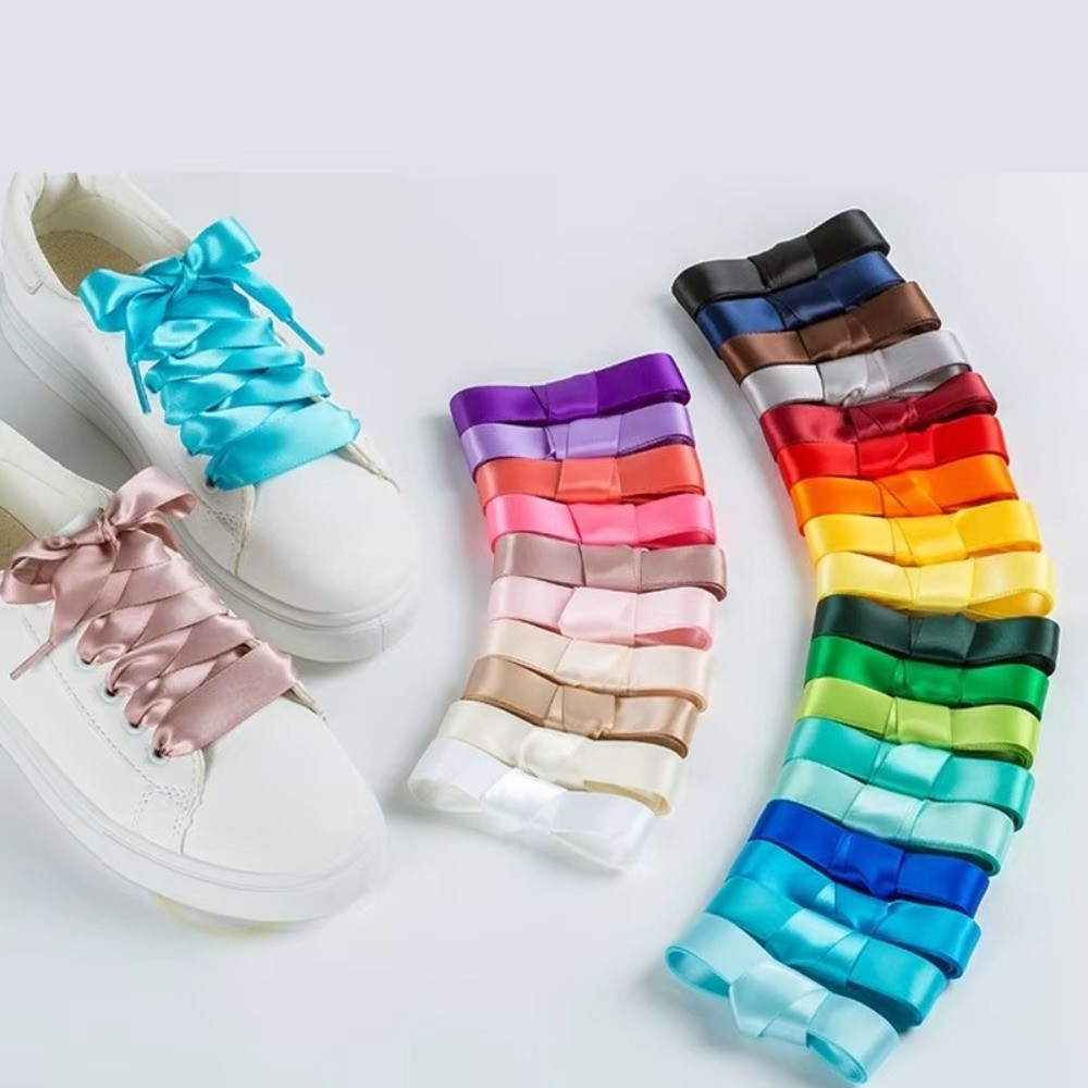 1pair New Satin Silk Silk Satin Shoelaces Double-sided DIY Shoe Laces Smooth Flat Laces Shoes Accessories