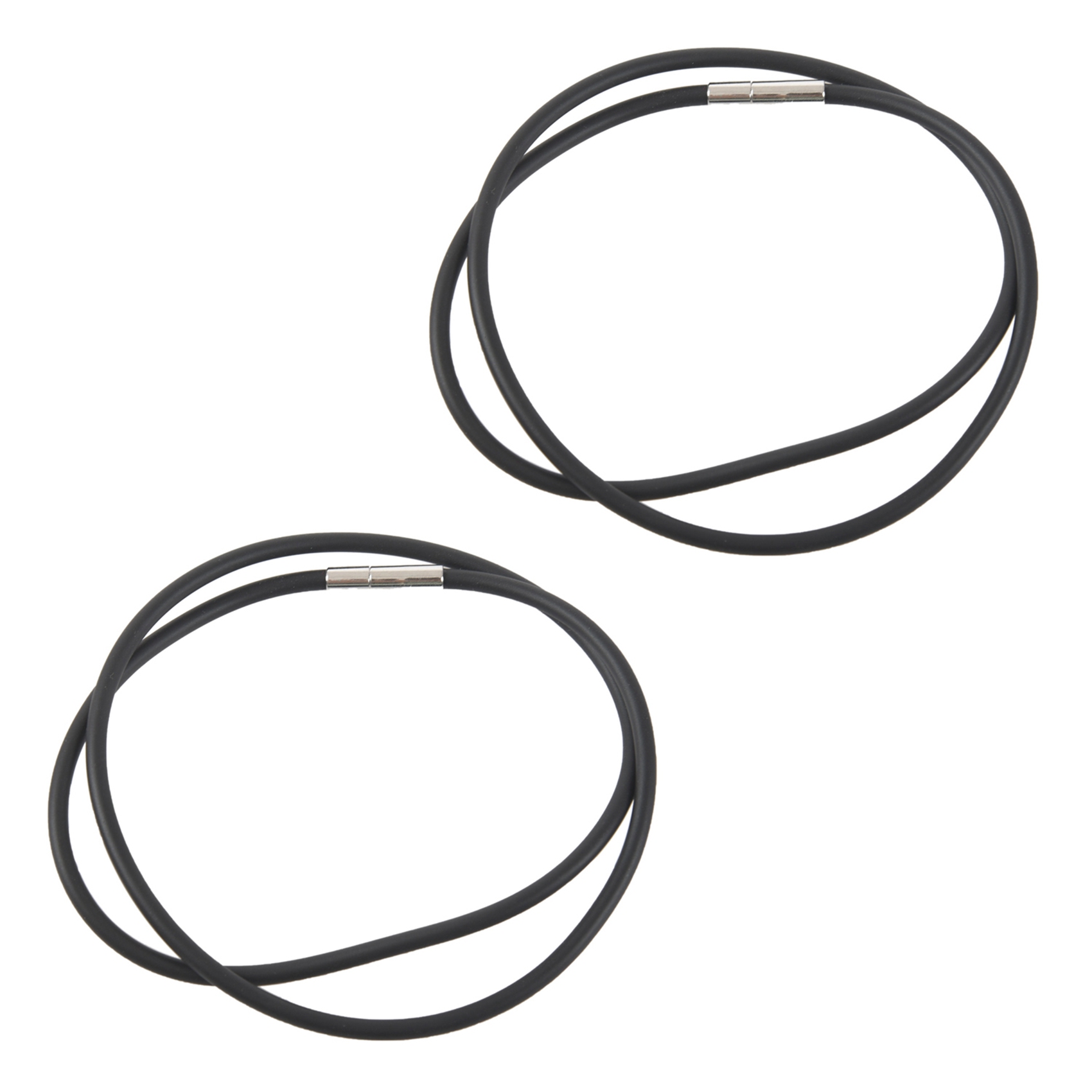fasdaga 2X 3mm Black Rubber Cord Necklace with Stainless Steel Closure - 18 Inch