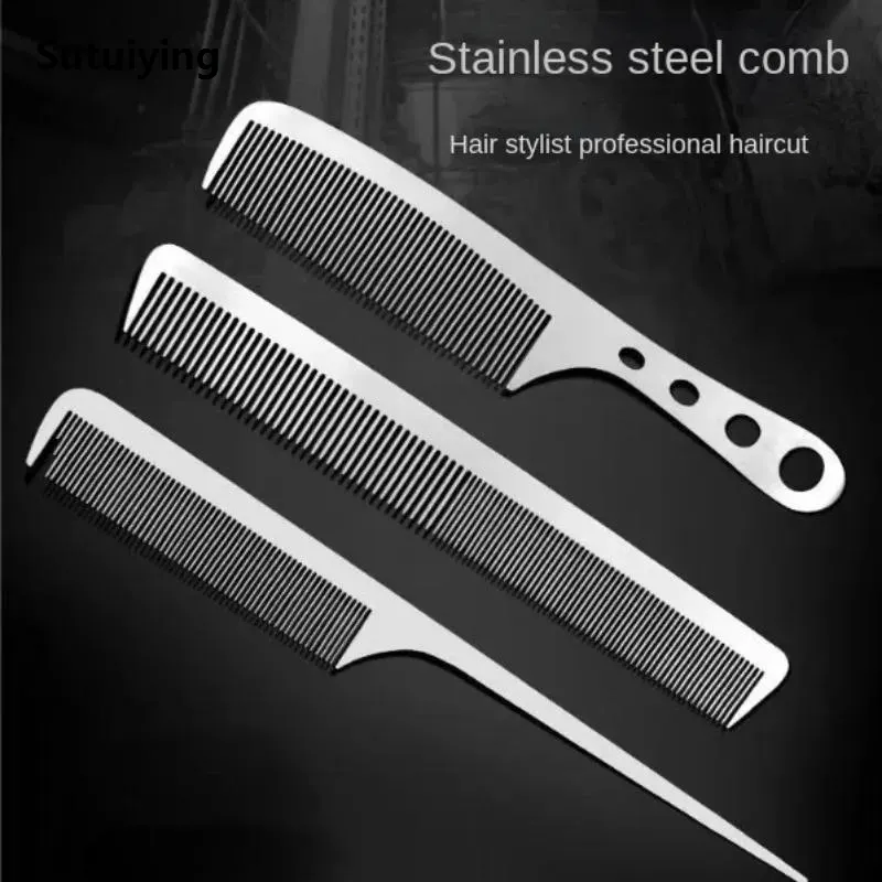 Sutuiying 1PC Titanium Steel Comb Professional Salon Hair Hairdressing Luxury Anti-static Barbers Comb Ultra Thin Hair Brush for Men