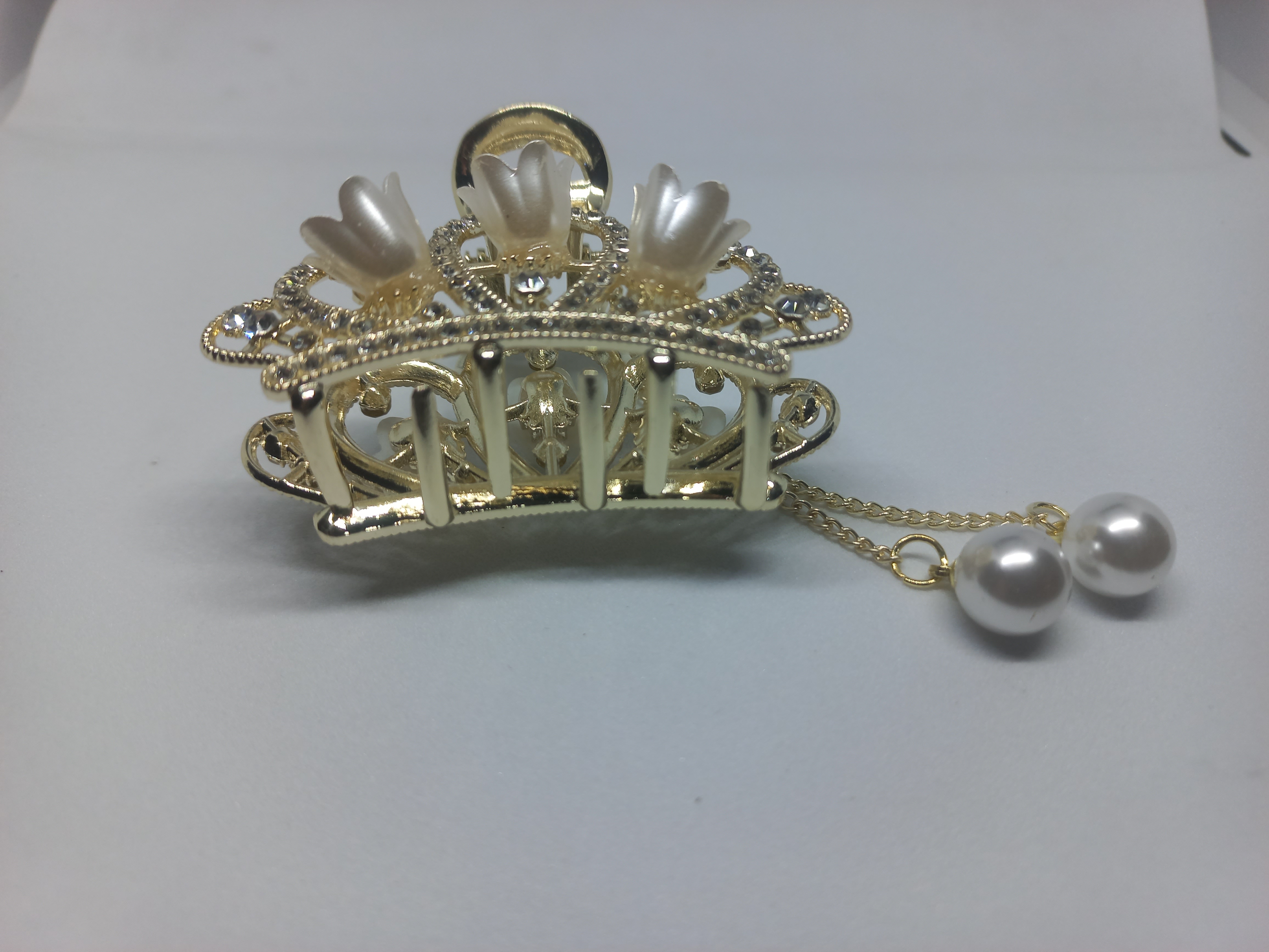 New Elegant Hair Clip Gold Geometric Metal Hair Claw Pearl Flowers Hair Clutcher For Women