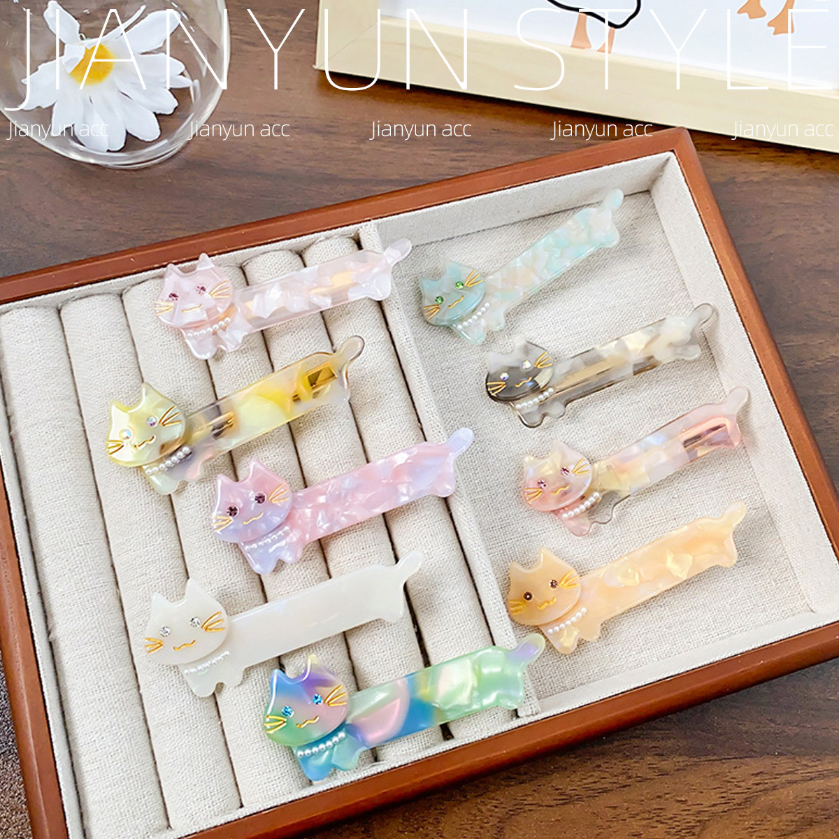 Cute sweet duck beak clip cat acetate pearl hairpin gentle dopamine girl versatile fresh hair accessories girl
