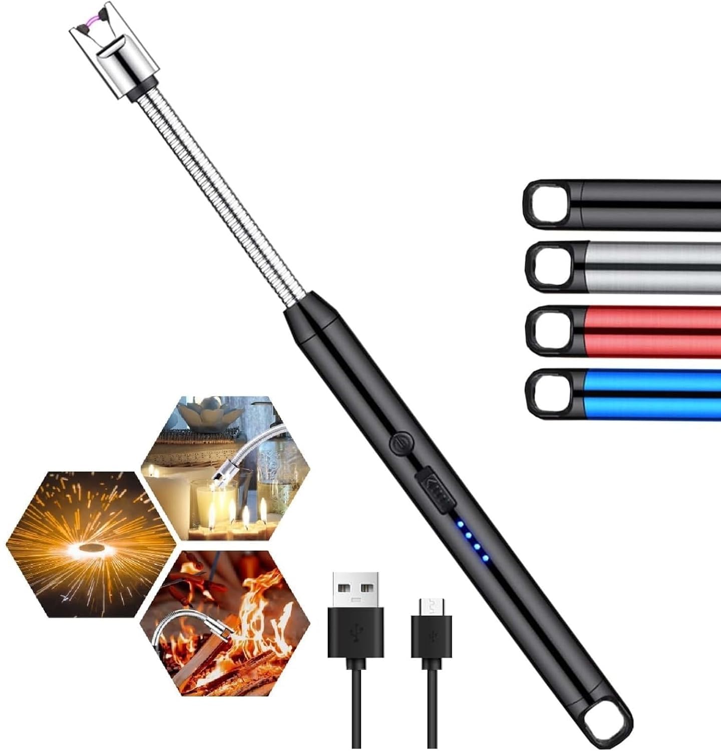 Electric Lighter Rechargeable Gas Lighter - USB, Flameless, Windproof, 360° Flexible Neck