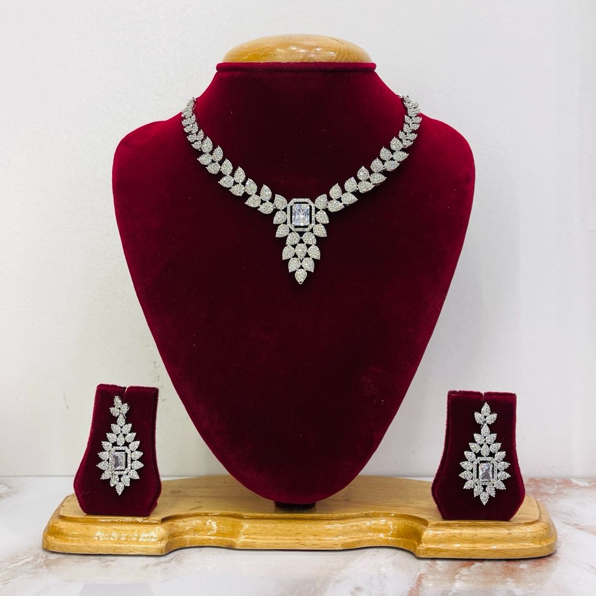 Premium Quality Silver Plated AD Necklace Set For Women