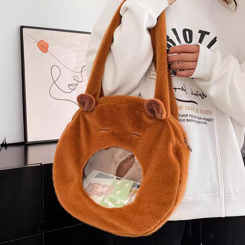 2024 New Plush Toy Cartoon Visual Capibala Shoulder Bag Creative Capybara Crossbody Bag Women's Armpit Bag
