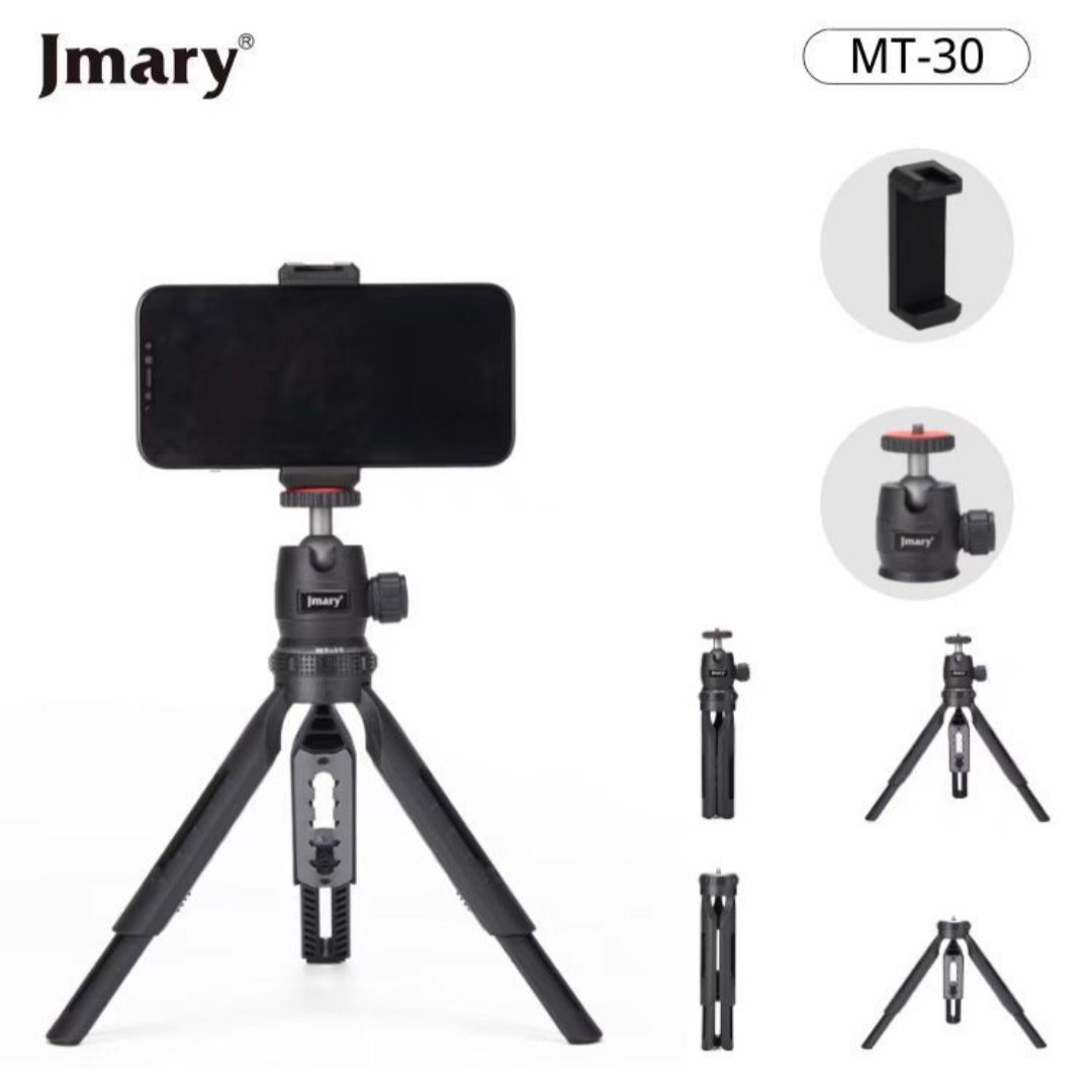 JMARY MT-30 Portable Mini Tripod Stand for Mobile Phone & Camera | Extendable Tabletop Vlogging Selfie Stick with 360° Ball Head | Durable Aluminum ABS Travel Tripod
