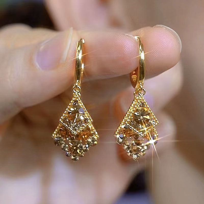 【Special offer】2024 New High-end Sense brown Full Diamond Geometry Double Diamond Earrings Trendy Fashion All-match Design Sense Earrings for Women