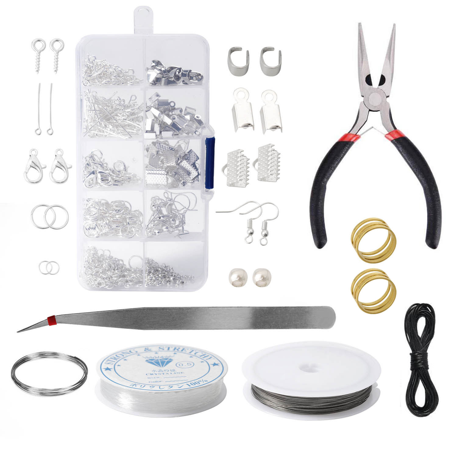 (GGBR) Jewelry Making Kit Bead Making and Repair Tools, Pliers and Silver Bead Wire for Beginners to Make Necklaces, Earrings