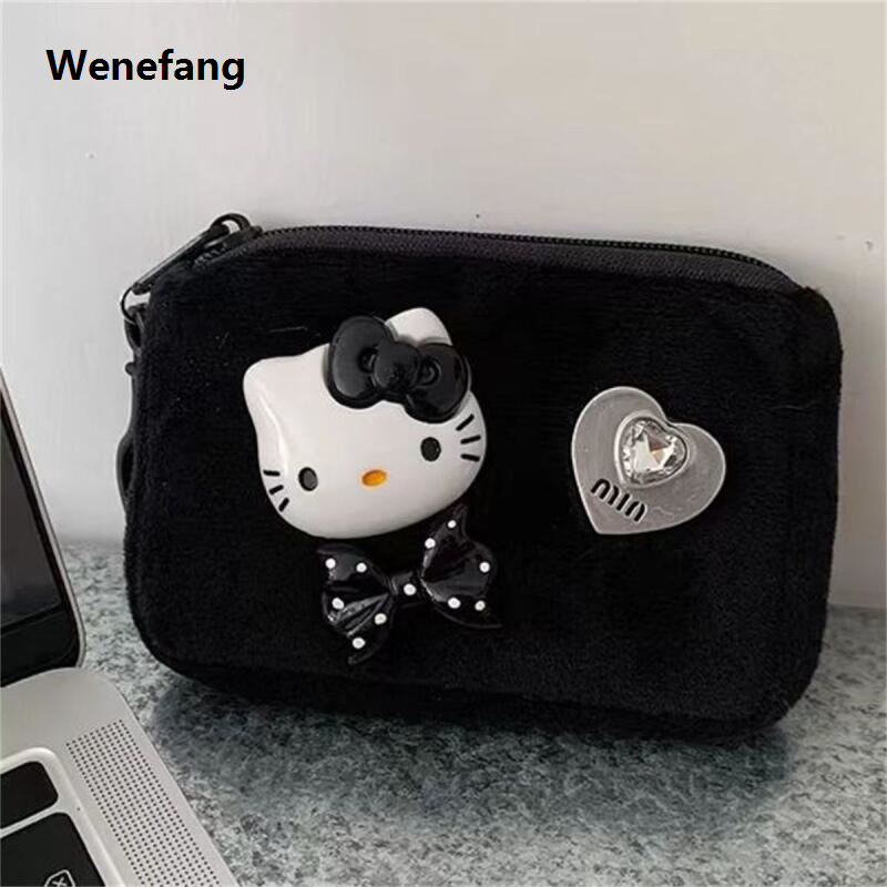 Wenefang Sanrio Hello Kitty Coin Purse Cute Anime Cartoon KT Cat Headphone 2025 New Bag Fashion Cosmetic Lipstick Bag Child Holiday Gifts