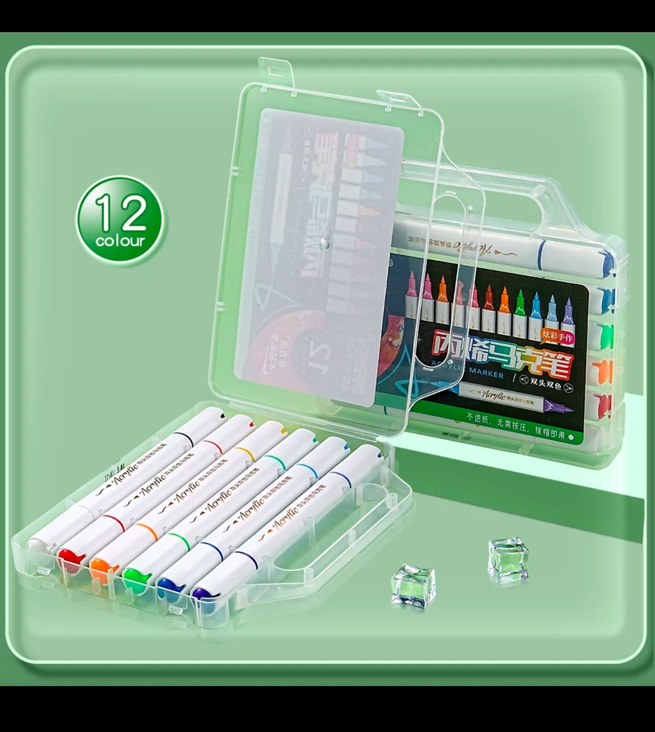 12 Shades Acrylic Marker Pen Set, Water-Based Non-Toxic Ink, Waterproof, Smudge Proof Colorful Sketch Pens, Multipurpose Marker Pens for Art Works, 8+ Years (Pack of 12 pcs ,multicolor)