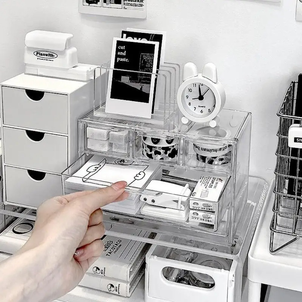 Multifunctional Transparent Acrylic Storage Box Large Capacity 6 Grid Desktop Organizer Creative Ornament Storage Rack Cosmetic