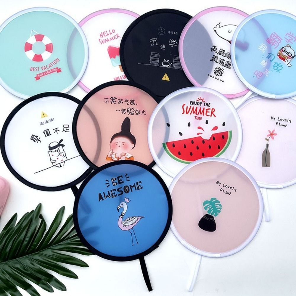 Kid Flying Disc Fan Decorative Mini Flying Disk Fan Round with Pocket Hand Fan Cartoon Collapsible Fan Folding Fans For Beach Lawn