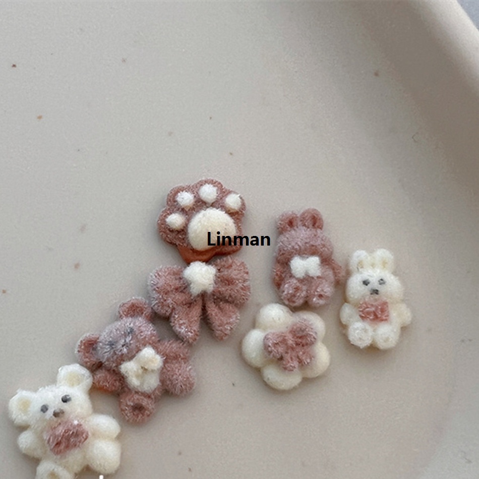 Linman 10pcs New Plush Bear Nails Jewelry Cute Plush Bow Rabbit Milk CoFifty percent discount ffee Charms Nail Art Decoration Rhinestones Manicure Accessories