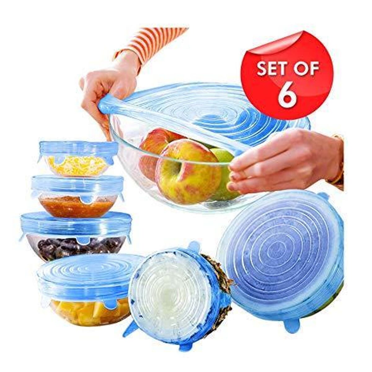 Silicone Reusable Flexible Stretch Lids Covers 6 Pcs Set
