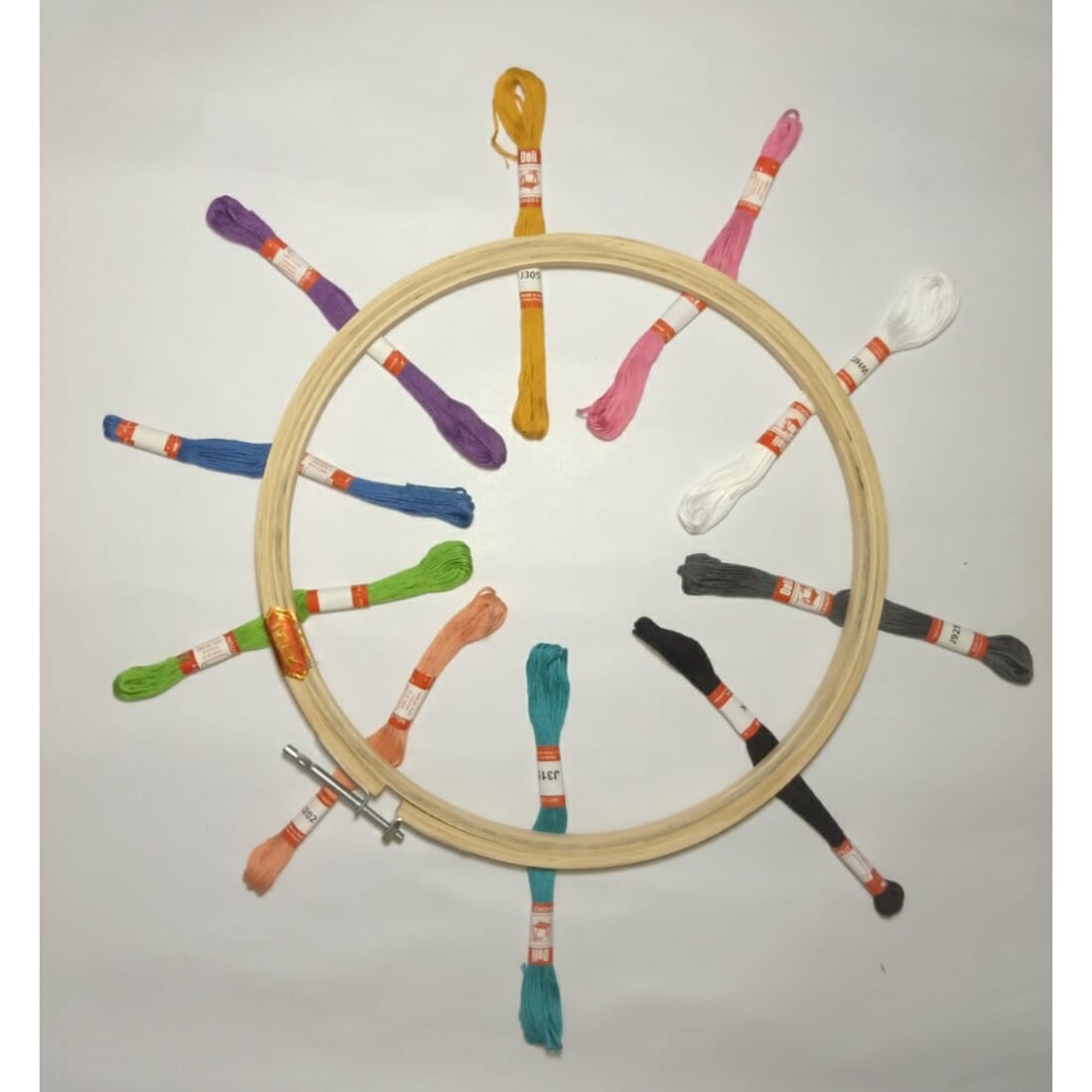 Doli Hand Embroidery Thread (SET NO.: 2) and Embroidery Wooden Frame/Ring/Chakka/Hoops 10" Kit Beautiful Premium Embroidery Cotton Threads