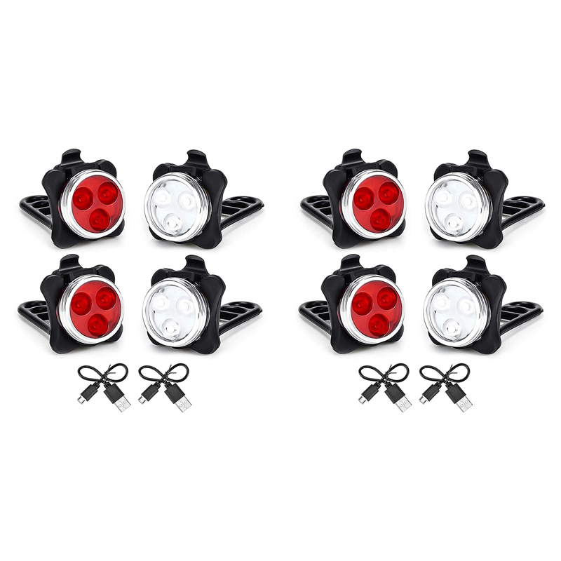 OUMERY USB Rechargeable Bike Lights Set Light (White Light) &Tail Light (LED Red Light) for Road Bicycle Accessories,4 Set
