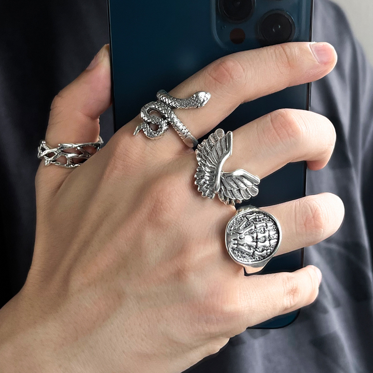 Pebbles Nepal 4 Pcs Street Style Pinteresty Chunky Ring Set for Men