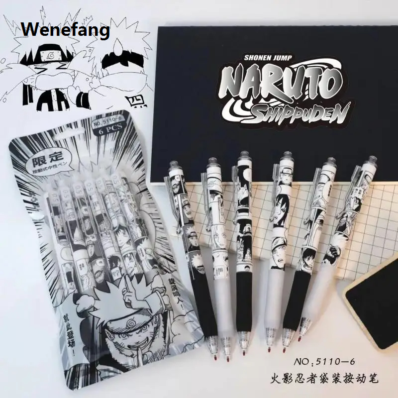 Wenefang Naruto 6Pcs/set Gel Pen Anime Uchiha Itachi 0.5 Lack Ink Signature Luxury Pen School Writing Supplies Stationery Children Festivalgift