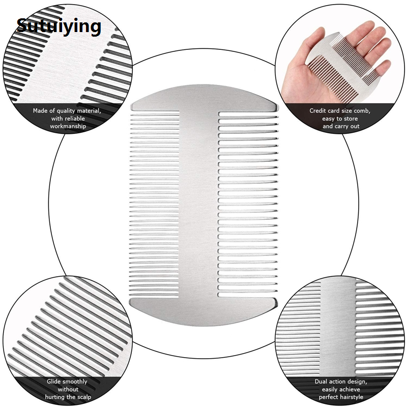 Sutuiying Stainless Steel Double-Sided Comb Travel Pocket Beard Comb, Thin Portable Flat Hair Comb for Men, Barber Styling Tool for Men Women