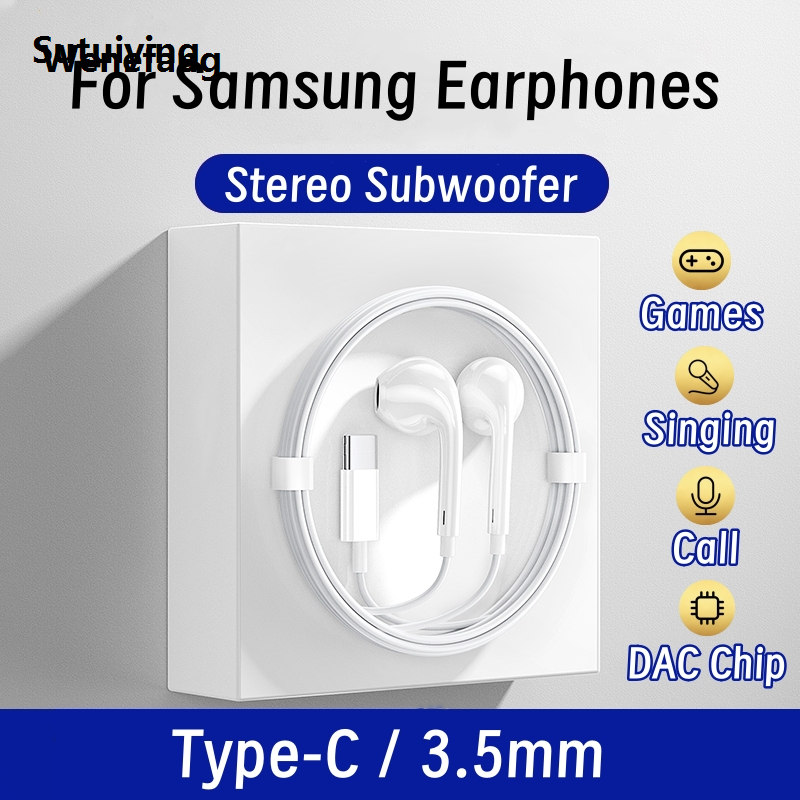 Wenefang Sutuiying Original Type C Wired Earphone For Samsung Galaxy S25 S24 S23 S21 Sales promotion Fashion S22 Ultra Plus 3.5mm Earbuds HD MIC Headphones A54 A34 A53 A53